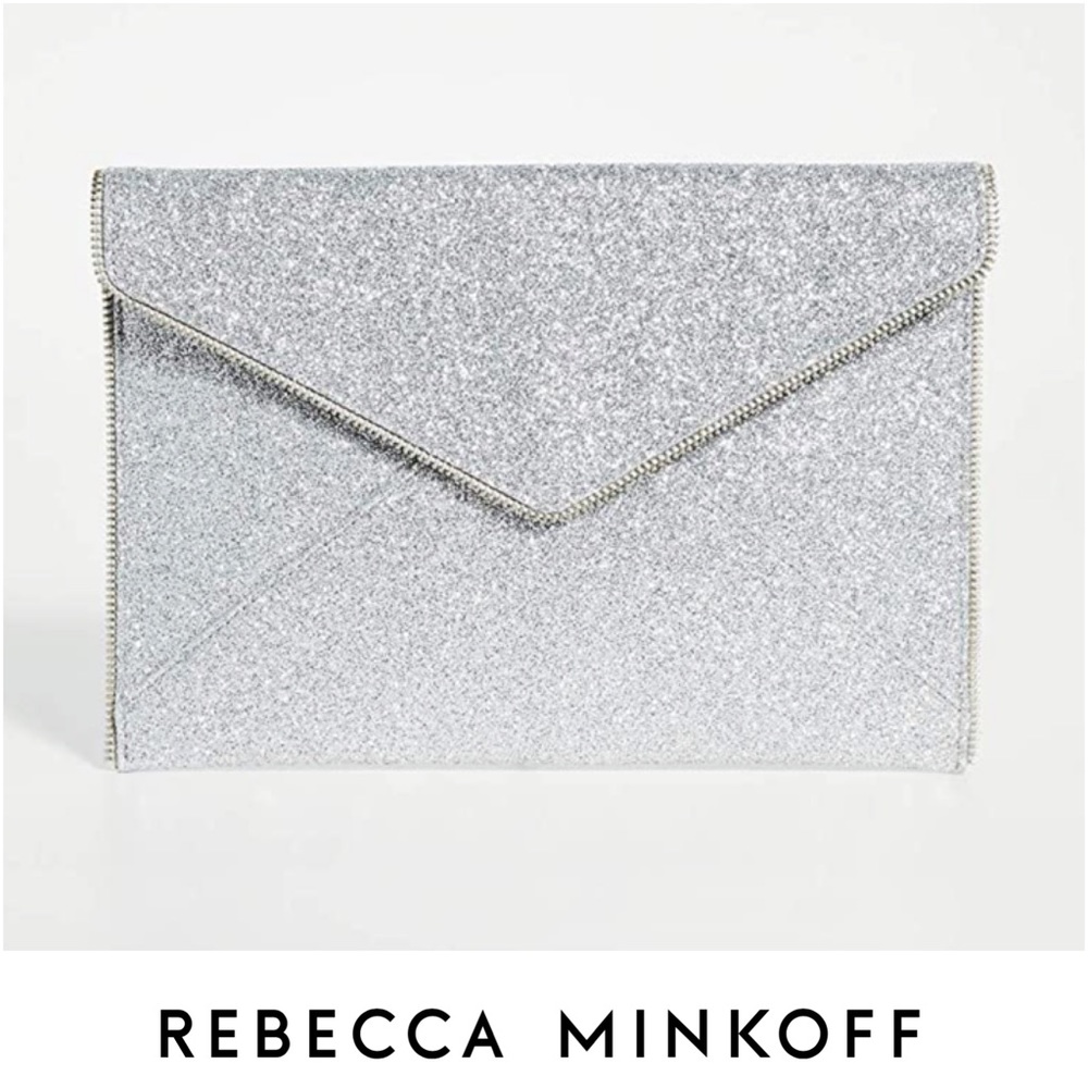 Rebecca Minkoff Silver Glitter Leo Clutch EUC